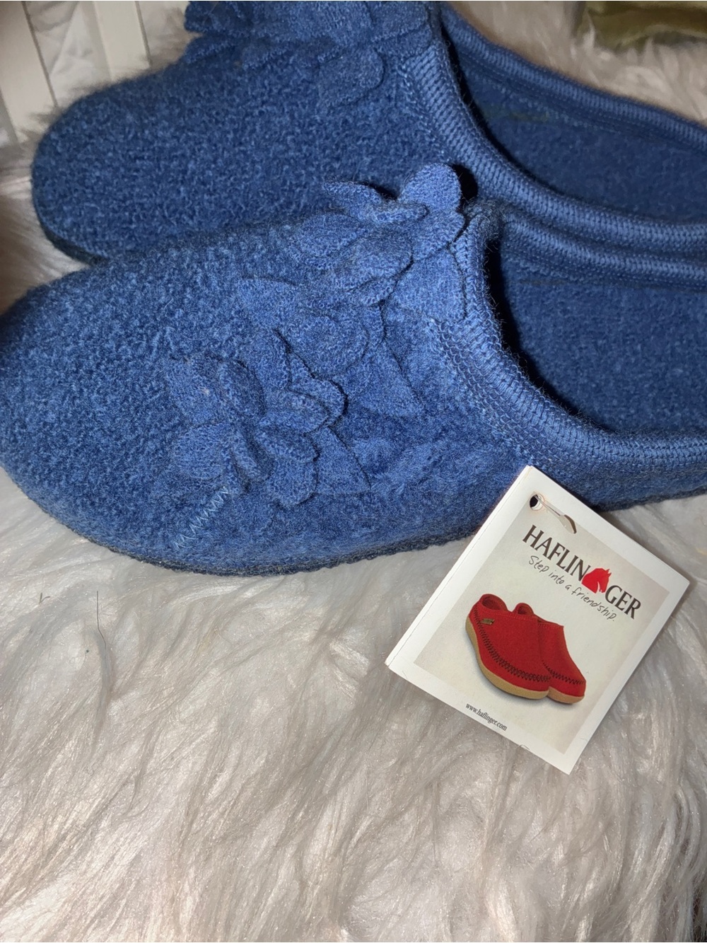 NWT Haflinger Charisma Boiled Wool Flower Slippers Cobolt Blue Sz 40 or Sz 9 - Picture 6 of 8